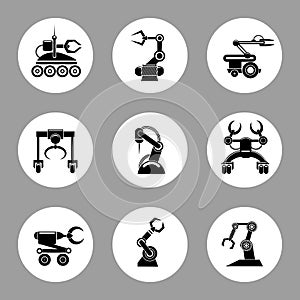 Monochrome technology factory robot icons design
