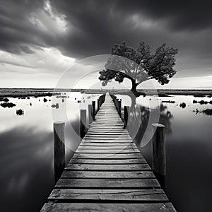 Monochrome tranquility, Fishing jetty captured in timeless black and white simplicity