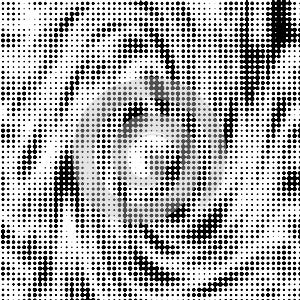Monochrome twisted dotty background. Abstract halftone pattern. Digital wave texture. Illustration