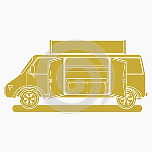 Monochrome Two Doors Mobile Food Truck Vector Illustration