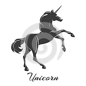 Monochrome Unicorn Emblem Isolated on White Background