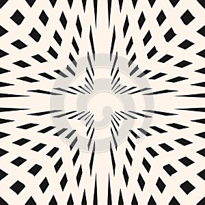 Monochrome vector geometric seamless pattern with cubic grid, distorted surface