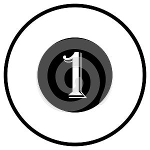 Monochrome vector graphic of the number one within a white circle with a black outline