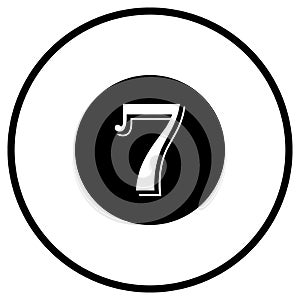 Monochrome vector graphic of the number seven within a white circle with a black outline