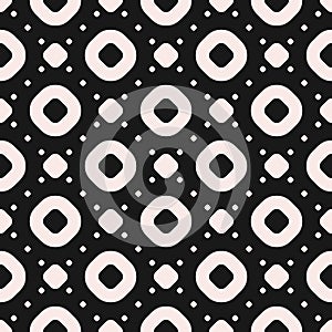 Monochrome vector seamless pattern with circles, rings and dots.
