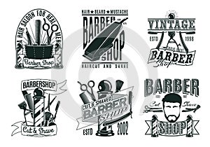 Monochrome Vintage Barber Shop Logos Set