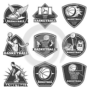 Monochrome Vintage Basketball Labels Set