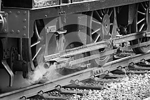 Monochrome vintage steam train wheels