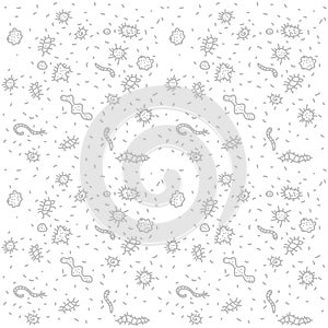 Monochrome virus pattern illustration on white background