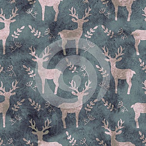 Monochrome watercolor  hand drawn artistic grunge woodland deers vintage seamless pattern