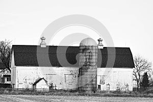 Monochrome White Barn with Silo