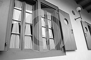 Monochrome window photo in black and white