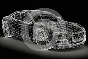 Monochrome Wireframe Car Design. AI