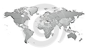 Monochrome World Map for Educational Purposes and Web Design. Simple and Clean Geographic Representation. Perfect for