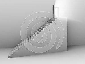 Monochromic 3d rendered image of stair to door