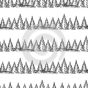 Monochromic seamless pattern with pine forest
