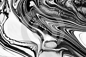 Monocolor alcohol ink marbling raster background. Liquid waves and stains minimalistic illustration. Black and white