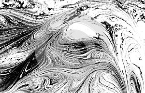 Monocolor alcohol ink marbling raster background. Liquid waves and stains minimalistic illustration. Black and white