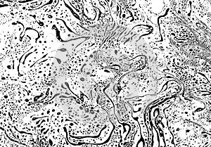 Monocolor alcohol ink marbling raster background. Liquid waves and stains minimalistic illustration. Black and white
