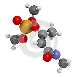 Monocrotophos organophosphate insecticide molecule. Also known to be persistent organic pollutant. 3D rendering. Atoms are.