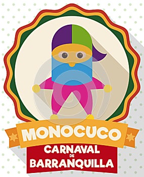 Monocuco in a Button in Flat Style for Barranquilla`s Carnival, Vector Illustration