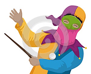 Monocuco character from Barranquilla`s Carnival pointing with its totumo`s rod, Vector illustration photo
