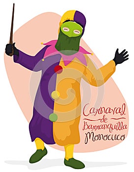 Monocuco Character Performing Traditional Dance in Barranquilla`s Carnival, Vector Illustration