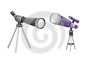 Monocular on Tripod as Refracting Telescope for Viewing Distant Object Vector Set