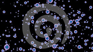 Monocyte type leukocyte cells flowing on black background