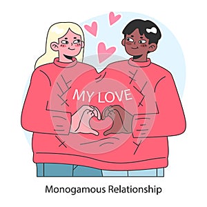 Monogamous relationship. United in exclusive affection, cute interracial