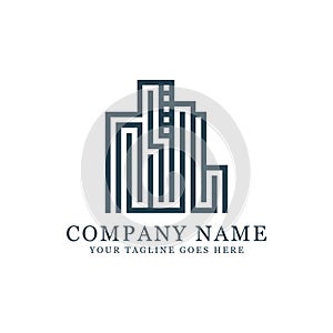 monogram building logo design, Building exterior logo vector. Good for construction, real estate, skyscraper and business modern