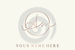AM monogram. Calligraphy letter a, letter m signature logo.