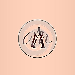 AM monogram. Calligraphy letter a, letter m signature logo. Circle frame