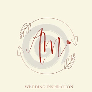 AM monogram. Calligraphy letter a, letter m wedding signature logo.