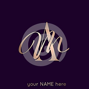 AM monogram. Calligraphy letter m, serif letter a signature logo.