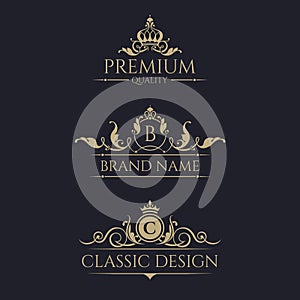 Monogram with crown. Premium borders set.