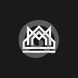 Monogram crown vector logo in a modern line style