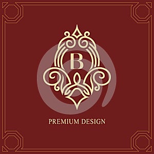 Monogram design elements, graceful template. Calligraphic elegant line art logo design. Capital Letter emblem sign B for Royalty,