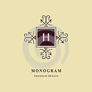 Monogram design elements, graceful template. Calligraphic elegant line art logo design. Capital Letter emblem sign H for Royalty,