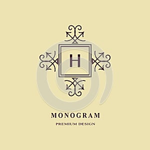 Monogram design elements, graceful template. Calligraphic elegant line art logo design. Capital Letter emblem sign H for Royalty,