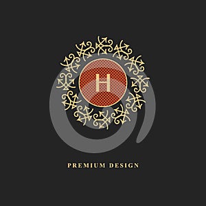 Monogram design elements, graceful template. Calligraphic elegant line art logo design. Capital Letter emblem sign H for Royalty,