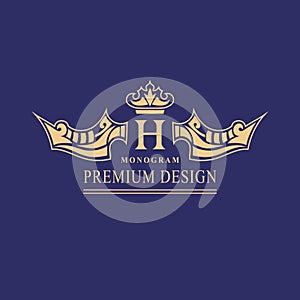 Monogram design elements, graceful template. Calligraphic elegant line art logo design. Capital Letter emblem sign H for Royalty,