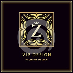 Monogram design elements, graceful template. Calligraphic elegant line art logo design. Emblem Letter Z. Business sign for Royalty