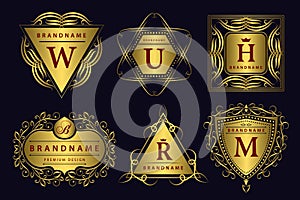 Monogram design elements, graceful template. Calligraphic elegant line art logo design. Gold emblem. Business sign for Royalty, B