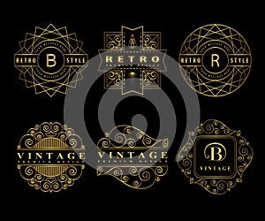 Monogram design elements, graceful template. Calligraphic elegant line art logo design. Gold Letter emblem sign B, R for Royalty,