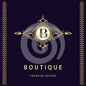 Monogram design elements, graceful template. Calligraphic elegant line art logo design. Letter B. Business sign for Royalty