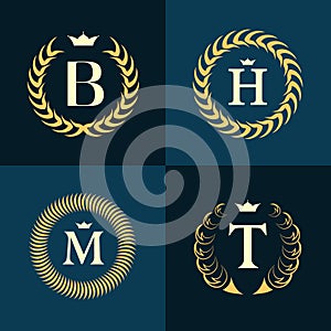 Monogram design elements, graceful template. Calligraphic elegant line art logo design. Letter emblem B, H, M, T for Royalty