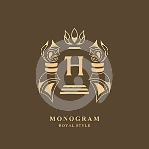 Monogram design elements, graceful template. Calligraphic elegant line art logo design. Letter emblem H sign for Royalty, business