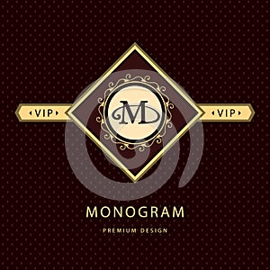 Monogram design elements, graceful template. Calligraphic elegant line art logo design. Letter emblem M. Business sign for Royalty