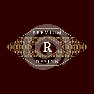 Monogram design elements, graceful template. Calligraphic elegant line art logo design. Letter emblem R. Business sign for Royalty